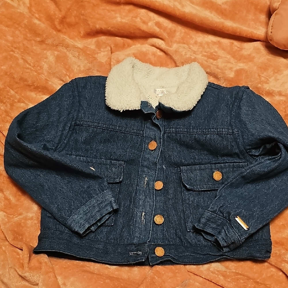 Tahari Jean Jacket Cream Sherpa Collar Size 5 Toddler Coat Girl Winter Preppy